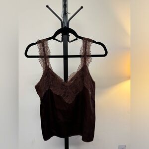 Brown/Maroon, Silk Lace Cami Tank